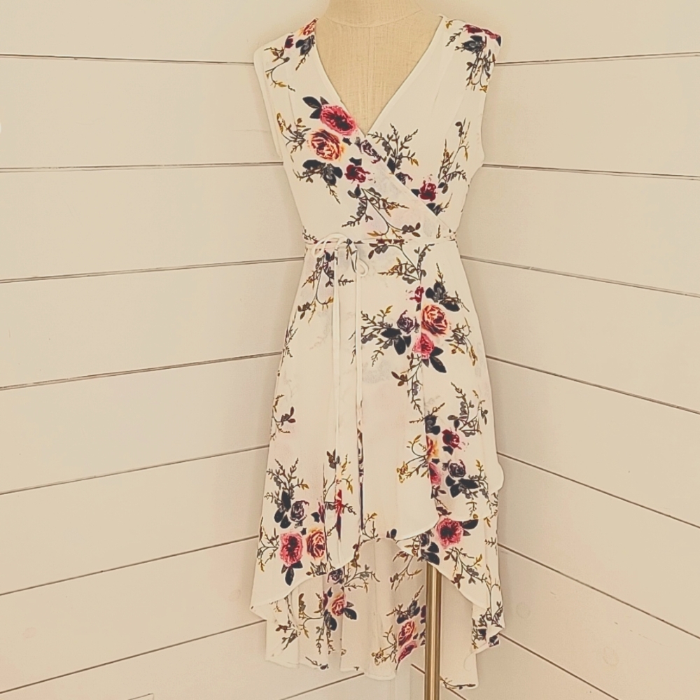 Zeagoo Floral High Low Dress - White and Pink